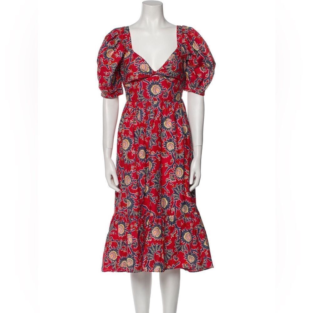 House of Harlow 1960 | NWT Women's Red Floral Knot Tie Sweetheart Dress Size L - Picture 7 of 11